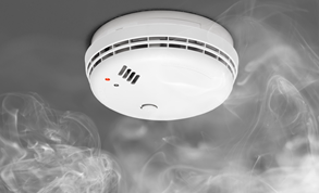 smoke detector with smoke in air for effect